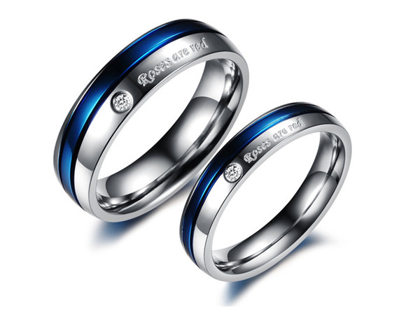 Titanium steel Men's Womens Couples rings Stainless Steel roses are red Blue Silver Ring Promise Wedding Band rings