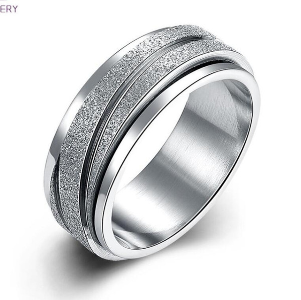 Fashion 8MM Unisex Titanium Stainless Steel Finger Spinner Gear Silver Brushed Matte Rings,Wedding band Rings size 6 -9