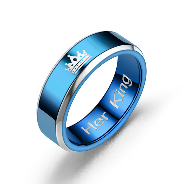 2018 New Fashion DIY Couple Jewelry rings Her King and His Queen Stainless Steel Wedding Rings for Women Men's Blue Titanium Ring