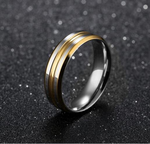 6mm Men's Titanium Steel Wedding Band Ring for man Stainless steel band ring Polished Finish Grooved Center Comfort Fit Size 7 -11