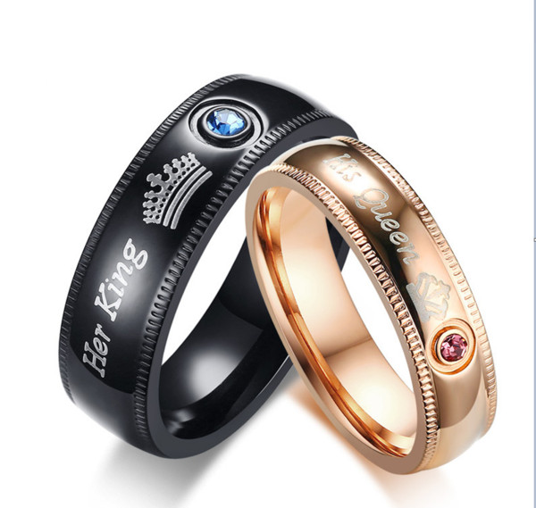 Couple Rings His Queen and Her King Stainless Steel Promise Rings Engagement Band Valentine's Day Couples Gifts