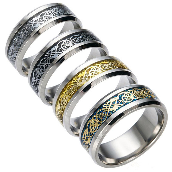 Hot Style Fashion Chinese Dragon Rings Stainless Steel Silver Gold Dragon Design Finger Ring Band Rings for Women Men Lovers Wedding Ring