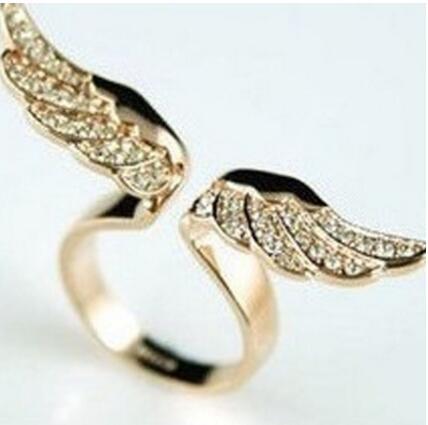 European and American fashion accessories or golden angel wings female ring ring with diamonds A2