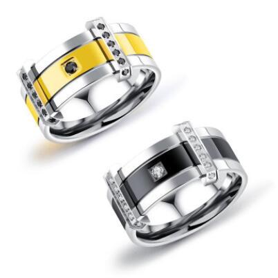 Mens Cubic Zirconia Stainless Steel Rings Charm Elegant Wedding Ring Gold Silver Ring US Size 7 to 11 Free Shipping