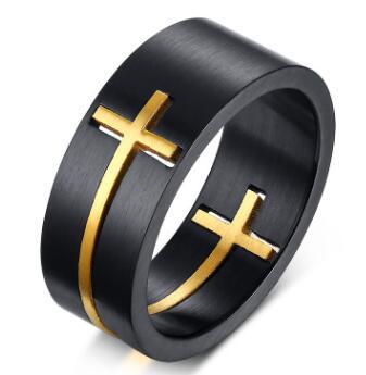 Hot Sale Stainless Steel Gold Cross Rings Faith Anglicans Christian Prayer Ring for Men Removable Band Rings Wholesale