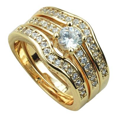 Western Gold Plated Luxury Rings Engagement Wedding Ring Crystal Rhinestone Rings for Lover Three Piece Set New Arrival