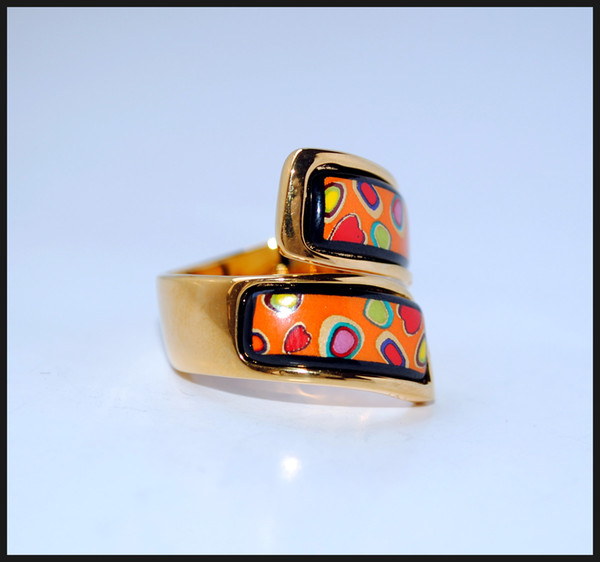 Colorful Stones Series 18K gold-plated enamel double curved ring Top quality ring for women band rings for gift