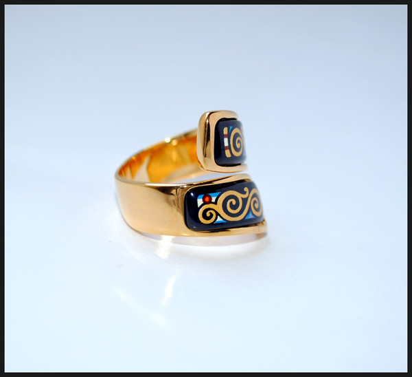 Klimt Series rings 18K gold-plated enamel double curved ring Top quality ring for women band rings for gift