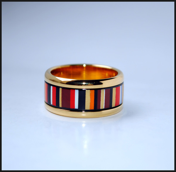 Khaki Stripe Series 18K gold-plated enamel rings Top quality ring for women band rings for gift