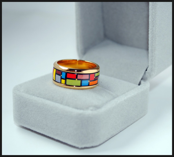 Mondrian Series rings 18K gold-plated enamel rings Top quality ring for women band rings for gift