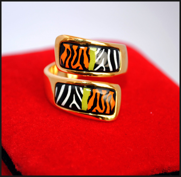 Wild Africa series 18K gold-plated enamel rings Top quality double curved ring for women band rings for gift