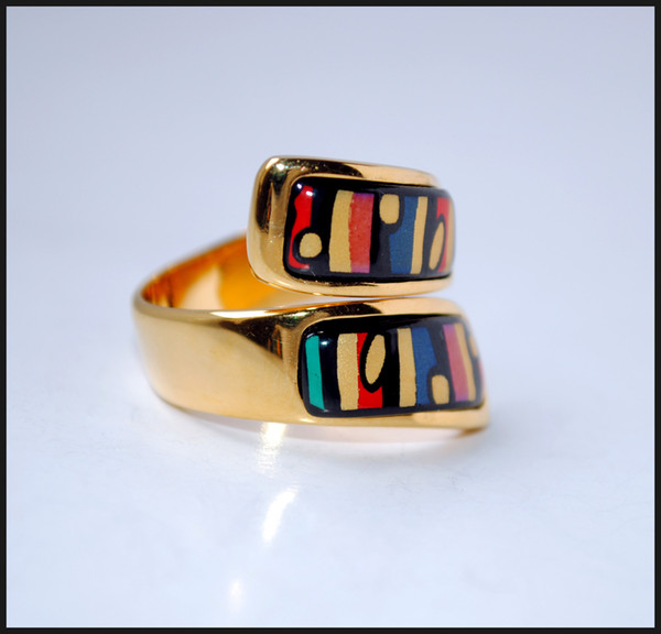 American Wind Series 18K gold-plated enamel rings Top quality double curved ring for women band rings for gift