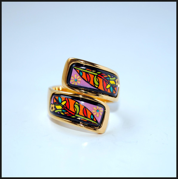 Dream Garden Series rings 18K gold-plated enamel rings Advanced production double curved ring for women band rings for gift