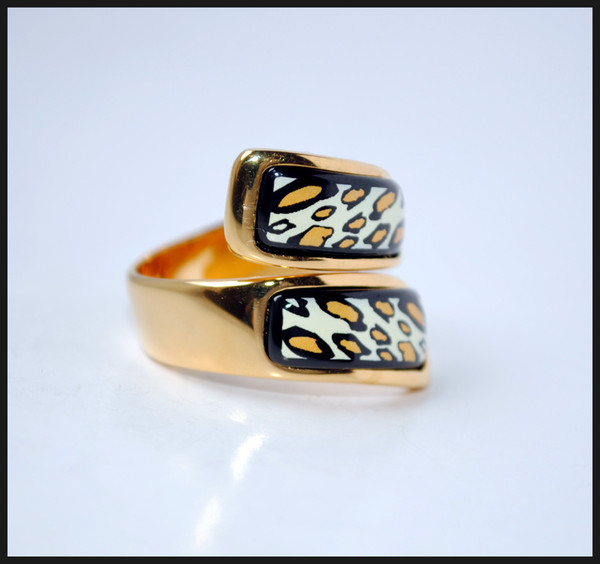 Leopard Series rings 18K gold-plated enamel double curved ring Top quality ring for women band rings for gift