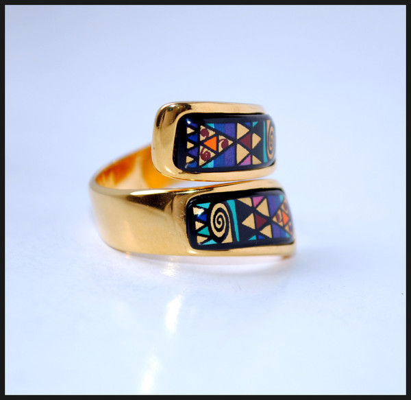 Geometric Fantasy Series rings 18K gold-plated enamel double curved ring Top quality ring for women band rings for gift