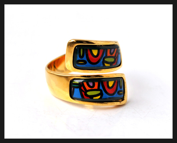 Hundertwasser Village Series double curved ring 18K gold-plated enamel rings Top quality ring for women band rings for gift