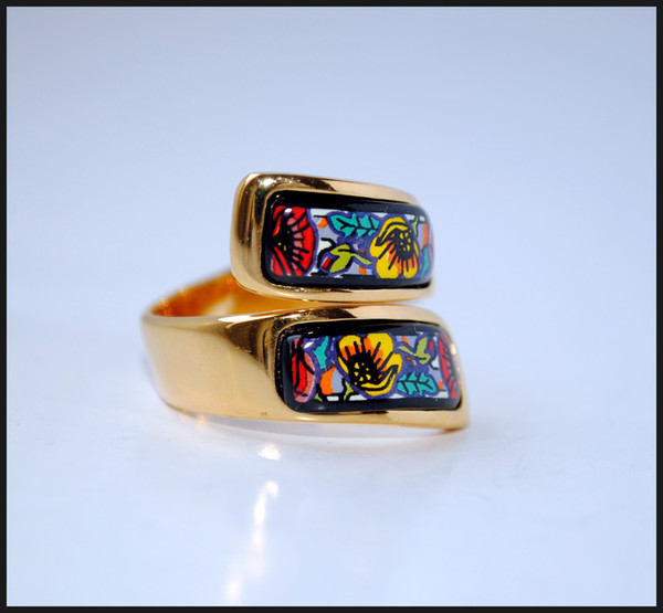 Monet Poppy Series rings 18K gold-plated enamel double curved rings Top quality ring for women band rings for gift