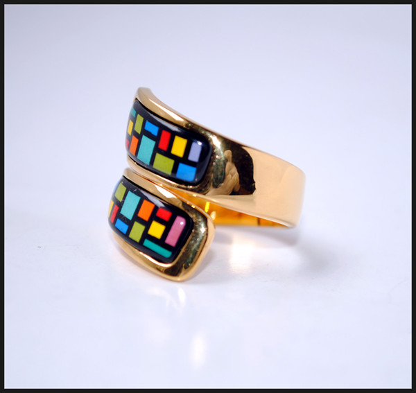 Mondrian Series rings 18K gold-plated enamel rings Top quality double curved ring for women band rings for gift