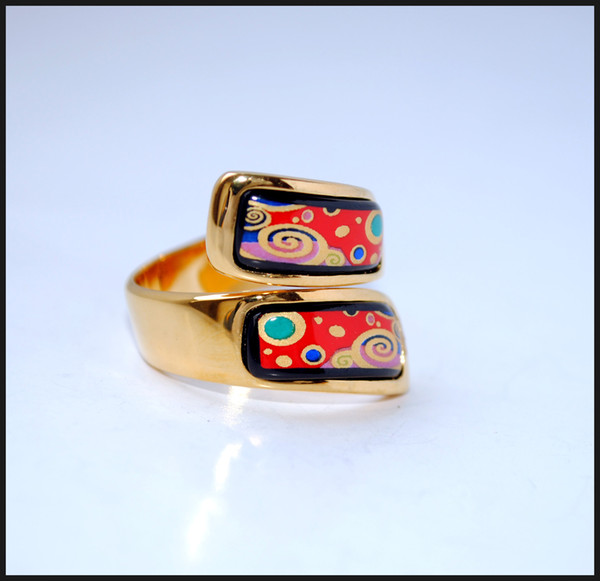 Tree of Life series 18K gold-plated enamel double curved ring Top quality ring for women band rings for gift