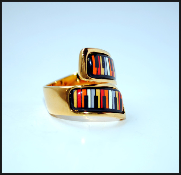 Playing Music Series 18K gold-plated enamel rings Top quality double curved ring for women band rings for gift