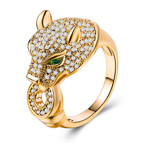 Fashionable Zircon Leopard Head Ring with European and American Creative Rings for Men and Women