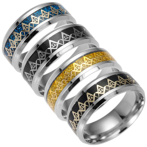 Free-Mason Finger Rings Sequins Ring for Lover Stainless Steel Free Mason Gold Silver Men's Ring Fashion Hip Hop Jewelry