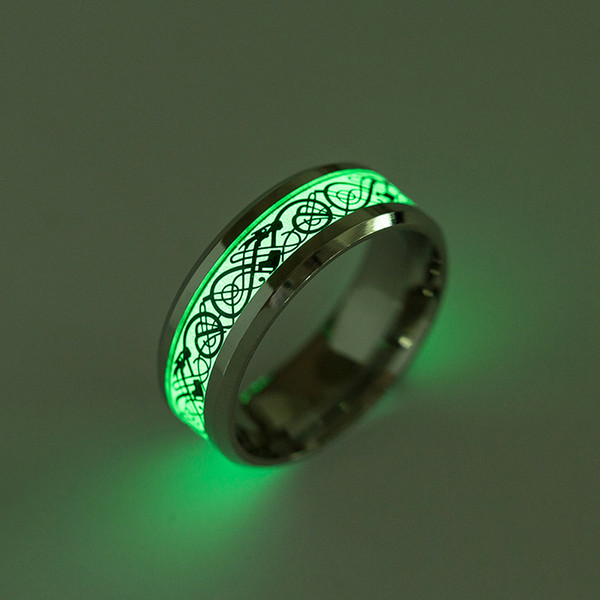 Dragon Finger Ring Stainless Steel Chinese Dragon Rings for Men Women Glow in the Dark Luminescent Hand Ring for Wedding Lovers