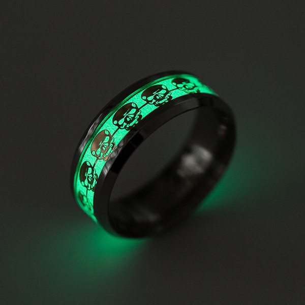 Glowing Rings Skull Luminous Finger Ring Stainless Steel Glow in the Dark Gold Silver Skull Pattern Rings