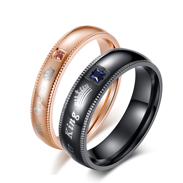 Her King His Queen Crown Titanium Steel Rings Couple Ring Valentine's Day Gift Birthday Present Special for Her/His