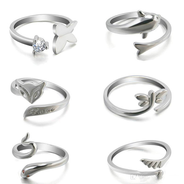 The new hot fashion cute animal dolphin ring opening minimalist temperament fox snake ring wings