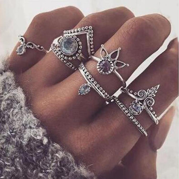 Bohemian 8pcs/Set Retro Anti Silver Anti Gold Rings Lucky Stackable Midi Rings Set Rings for Women Party 2018 new