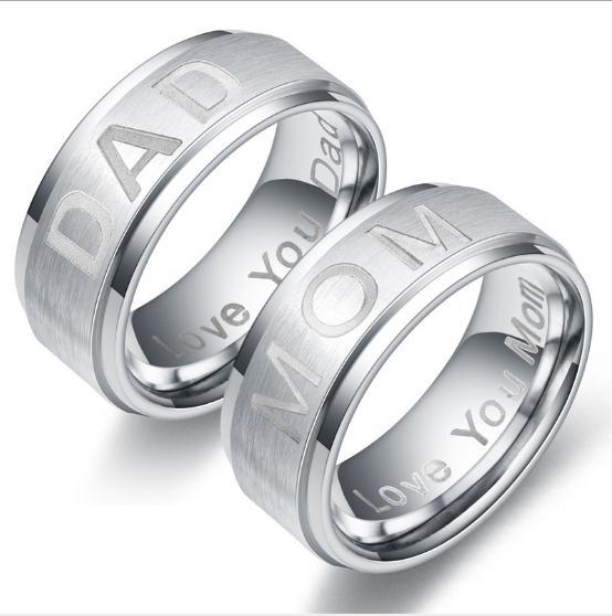 Hot Fashion MOM Ring Dad Ring Father's Day Gift Mother's Day Gift Engraved Love You Dad and MOM Stainless Titanium Steel Band Ring