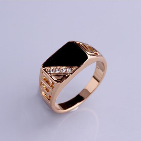 Brand New Classic Silver/Gold-color Rhinestone Men Ring Black Enamel Male Finger Rings triangle drip ring fast free shipping