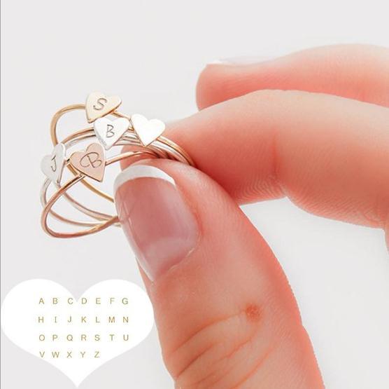 26 A-Z English Letter Ring English Initial Ring Silver Gold Love Heart Rings Women Fashion Jewelry Will and Sandy Drop Ship