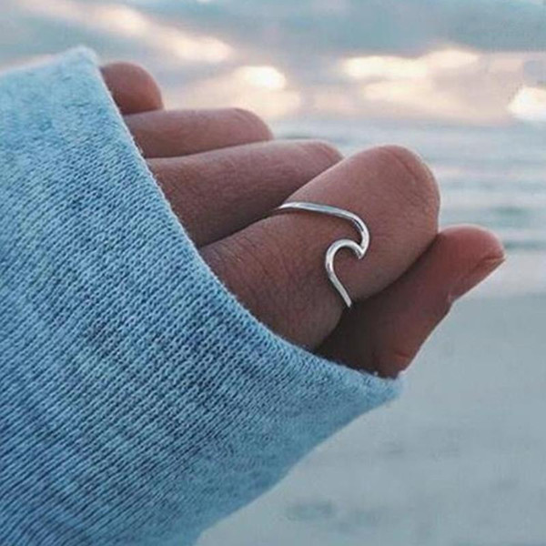 New 925 Sterling Silve ring fashion women ring New Simple Dainty Thin Wave Ring Beach Sea Surfer Island Jewelry