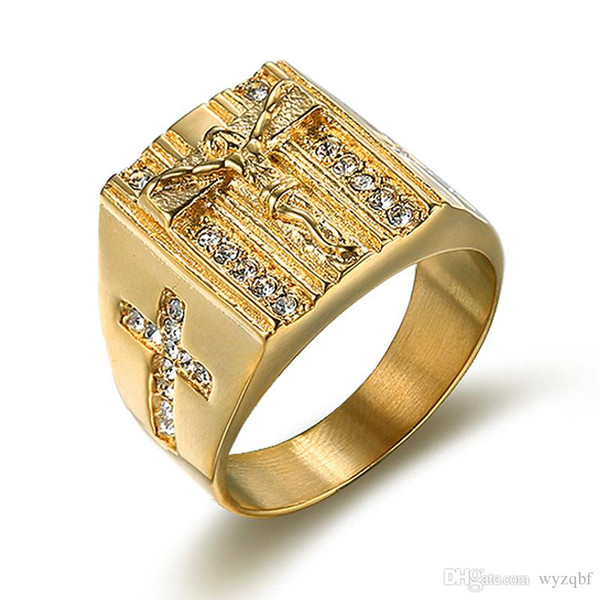 Fashion Cross Ring Stainless Steel for Men Prayer Gold Color Ring for Male Cool Religion Jewelry