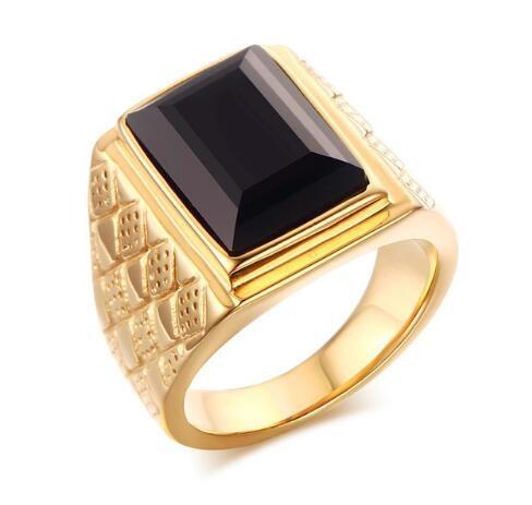 Men Black Stone Wedding Bands Rings Rhombus Design Engagement Promise Ring Jewelry