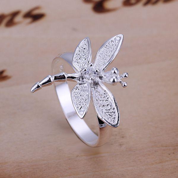 R017 925 Silver Pretty Dragonfly Finger Ring , Fashion Inlay Crysral Silver Ring Jewelry 100% Brand New 10pcs