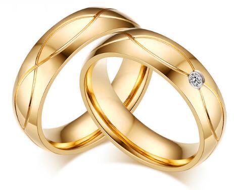 Hot Wedding Bands Rings For Women Men Gold-Color Stainless Steel Engagement Ring Jewelry