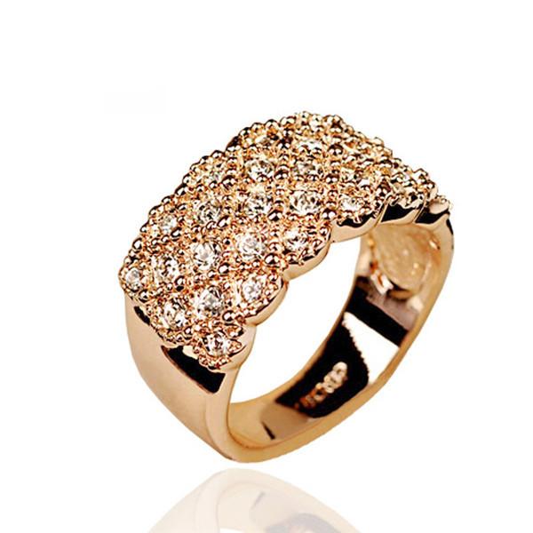 Fashion Wide Gold Color Finger Rings Rhinestones Paved Cocktail Ring Size 7 8 9 for Female Wedding Party Ring