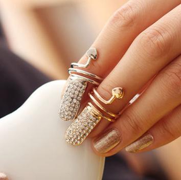 European and American fashion personality diamond heart full of exaggerated Nail Drill ring