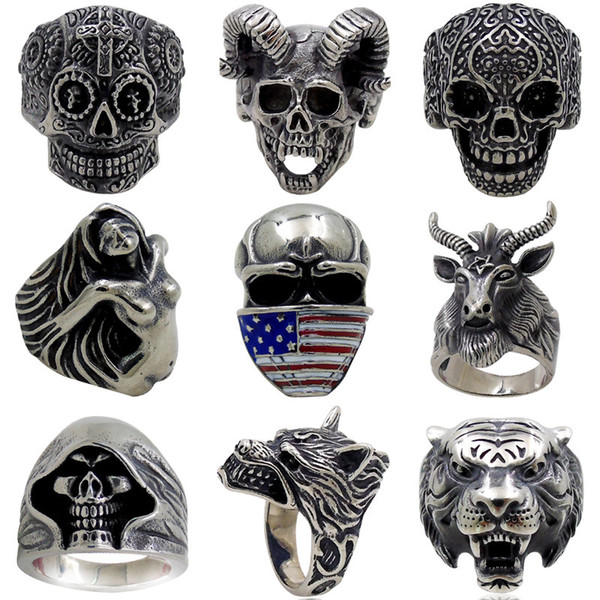 Wholesale Skull Men Ring New Retro Jewelry Skeleton Pattern Man Gift Biker Rings for Men Punk Ring US Size