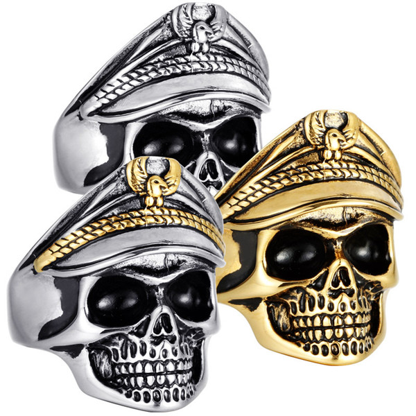 Titanium Steel Double Eagle Officer Rings Retro Punk Stainless Steel Ring Skull Ring Wholesale