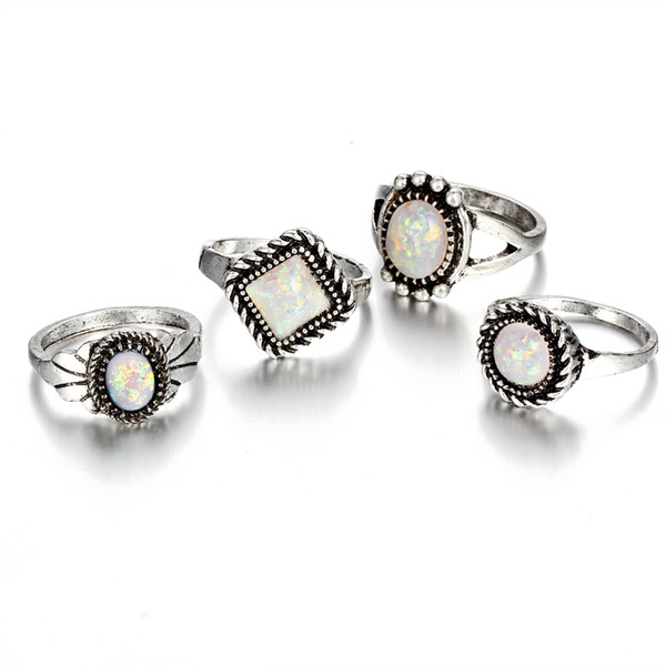 4PCS/LOT Boho Vintage Opal Rings for Women Geometric Pattern Big Knuckle Ring Set Bo
8000
hemian Jewelry Party Girl Gifs YMRJ553