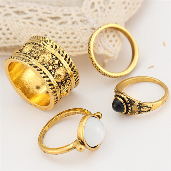 4 PCS/LOT Fashion Women Knuckle Rings Set Female Stacking Punk Ring Geometry Triangle Midi Finger Circle Beads Wide Finger Ring YMCJR008