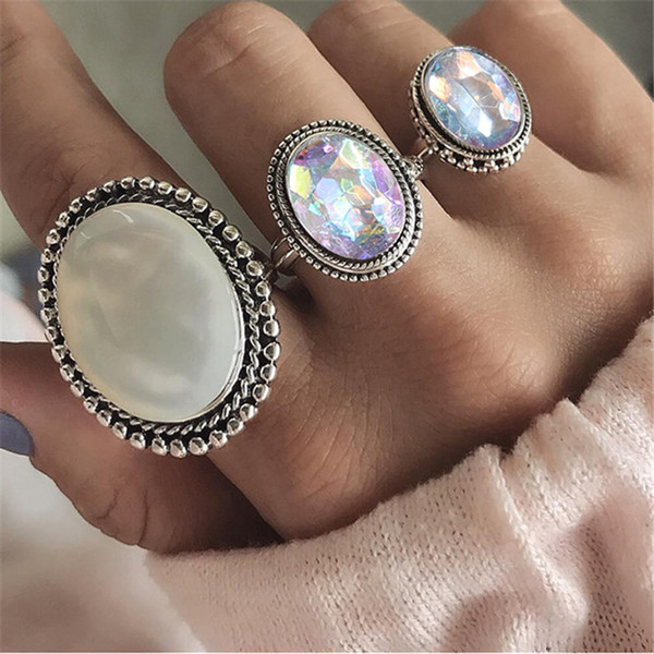 3 PCS/LOT Punk Finger Rings for Women Female Vintage Opal Resin Wedding Knuckle Ring Set Fashion Jewelry Accessories YMCJR005