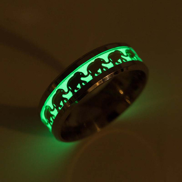 Luminous Elephant Stainless Steel Ring Animal Pattern Decoration designer Ring Jewelry Gift Fluorescent Glow in the Dark rings drop ship