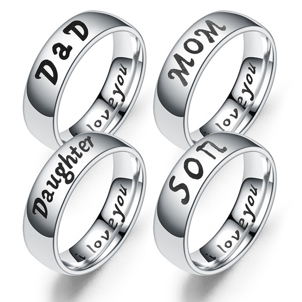 Stainless Steel I Love you Ring love Dad Mom Son Daughter Ring Bang Ring Family Fashion Designer Jewelry Will and Sandy Drop Ship