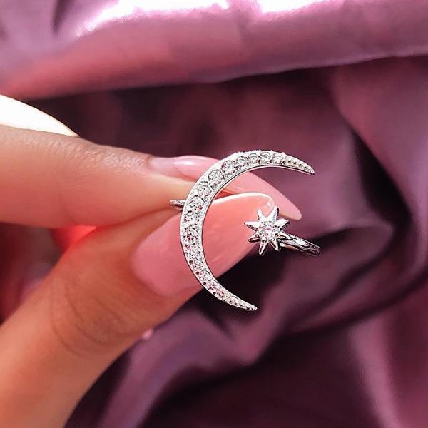 Crystal Moon Ring Diamond Moon Star Rings Open Adjustable Rgins Designer Rings Fashion Jewelry for Women Will and Sandy Dropship