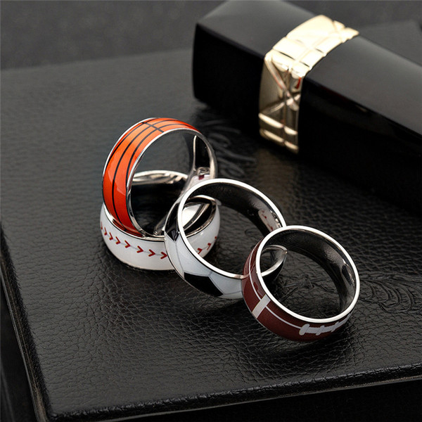 Stainless Steel Sport Ring Football Basketball Baseball Rugby Ring Band Rings Fashion Jewelry Will and Sandy Drop Ship